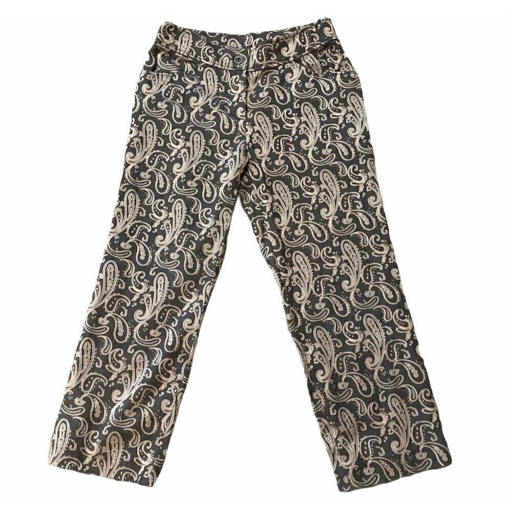 Ladies Size 6 Paisley Pants Trouser Metallic Gold